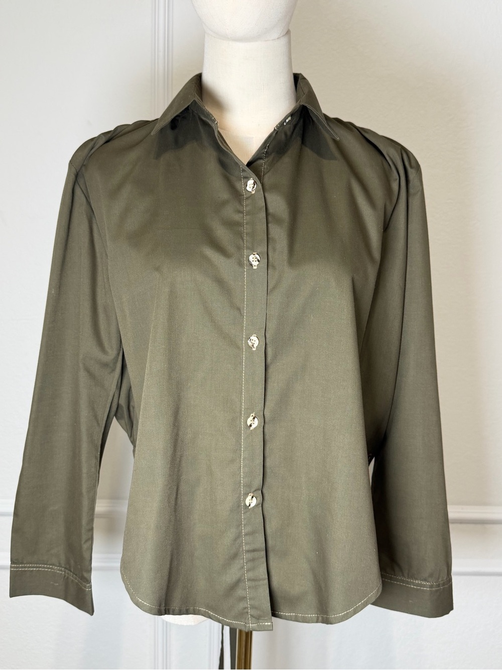 Women's Olive Green Button-Down Shirt with Classic Collar